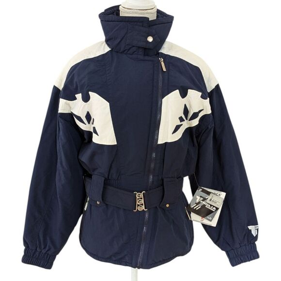 VTG 80's-90's TYROLIA SKIWEAR Women's 8 Navy & White Ski & Snow Jacket Nylon NWT - Picture 1 of 10